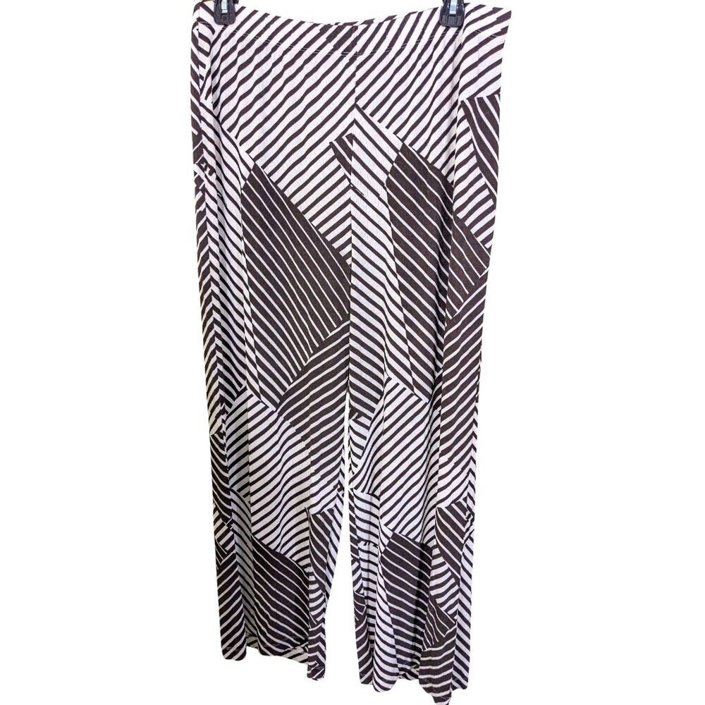 Chicos Travelers Womens Striped Print Palazzo Pants Size 3 US XL Brown Slinky